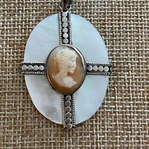 925 Cameo Pendant on Mother of Pearl Bali Artisan Sterling Silver